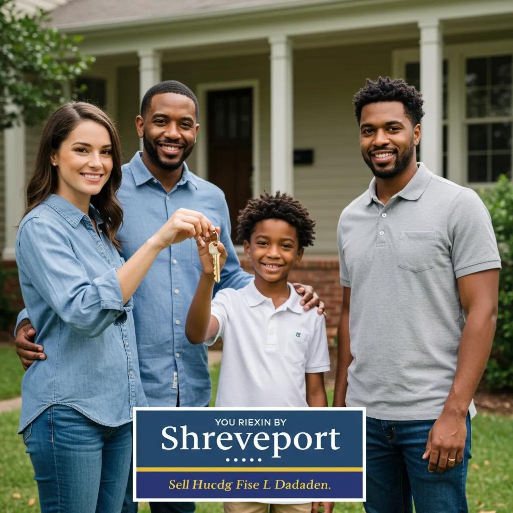 Family handing over house keys to a real estate agent in front of a Shreveport home, symbolizing fast cash sales