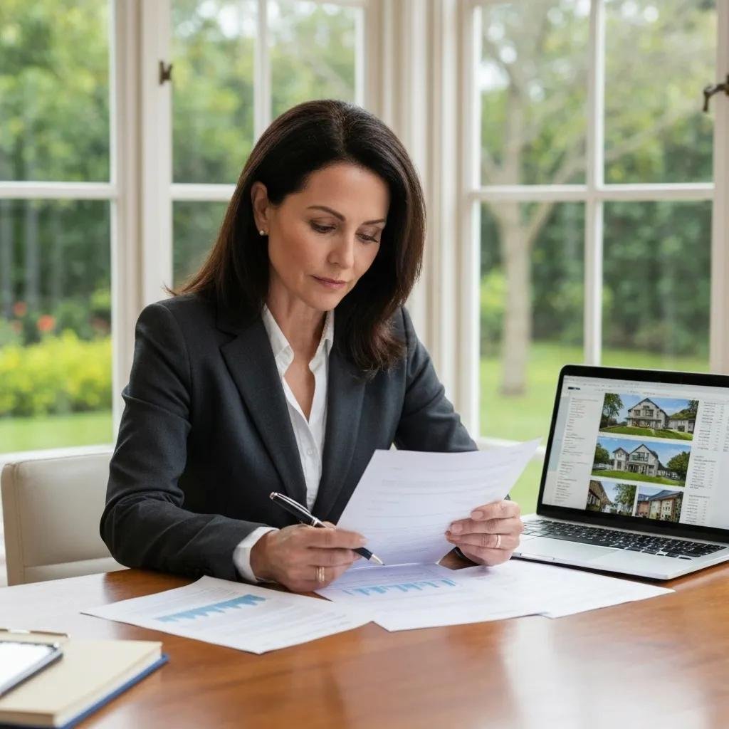 A person is carefully reviewing cash offer documents on a desk, assessing the details.