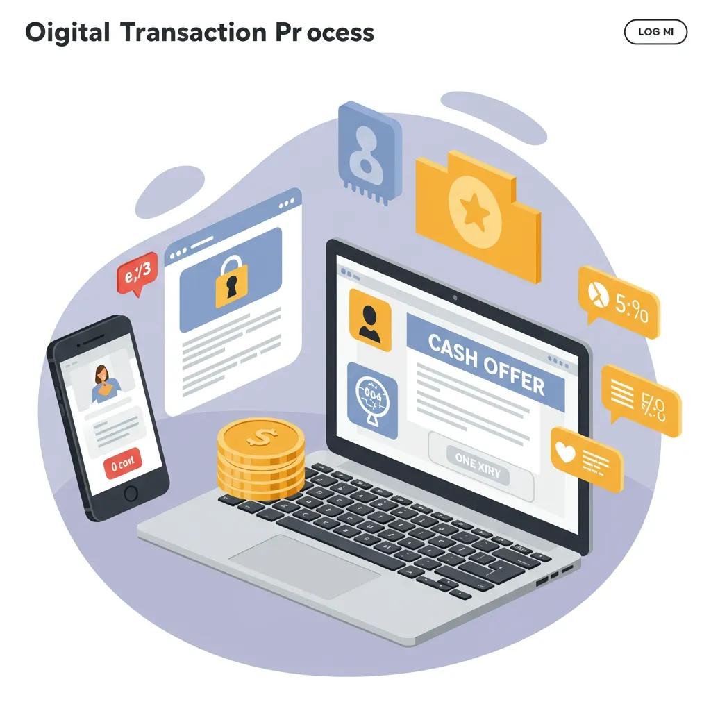 Digital transaction process showing a secure online platform with a cash offer