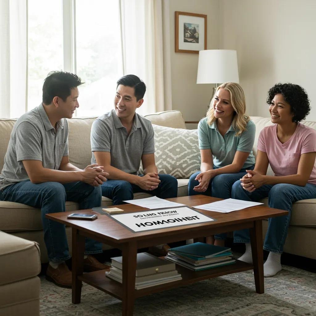 Family discussing home sale options in a cozy living room