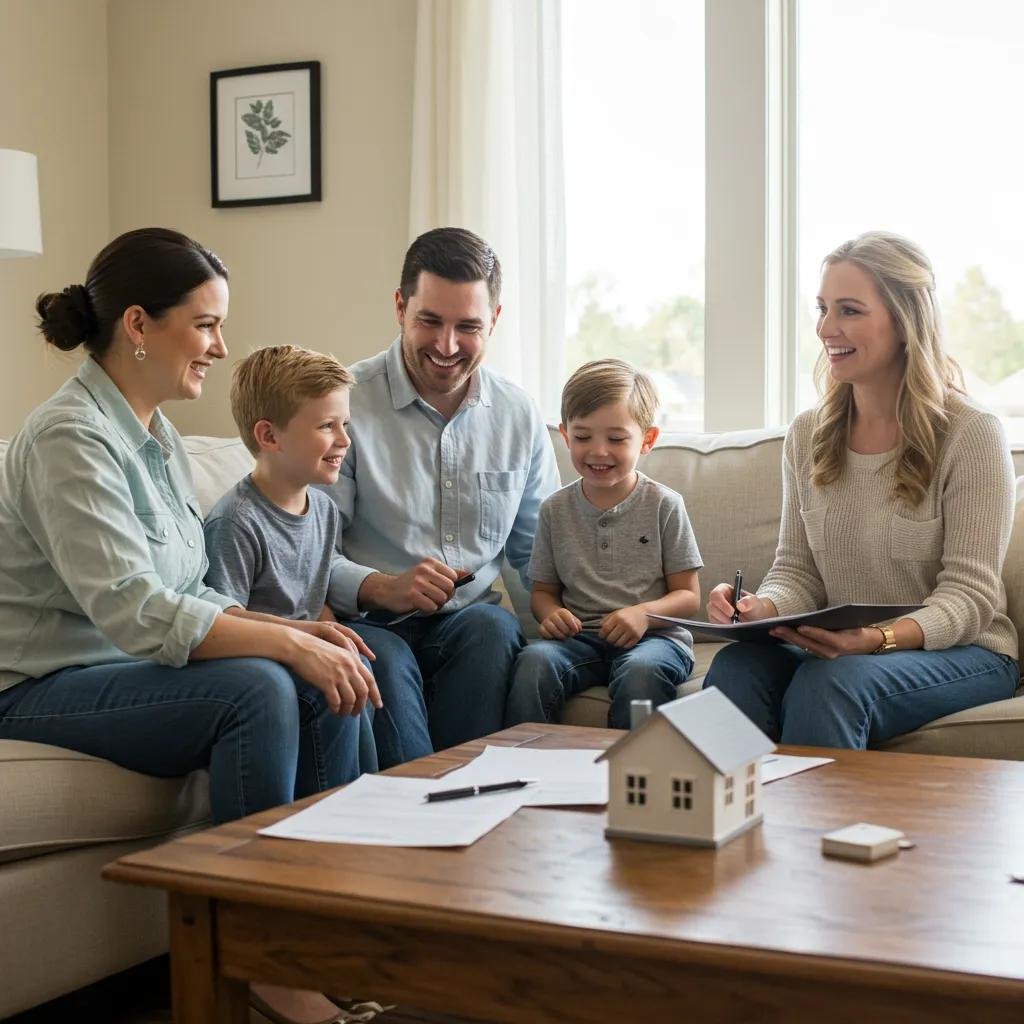 Family discussing home selling options in a cozy living room