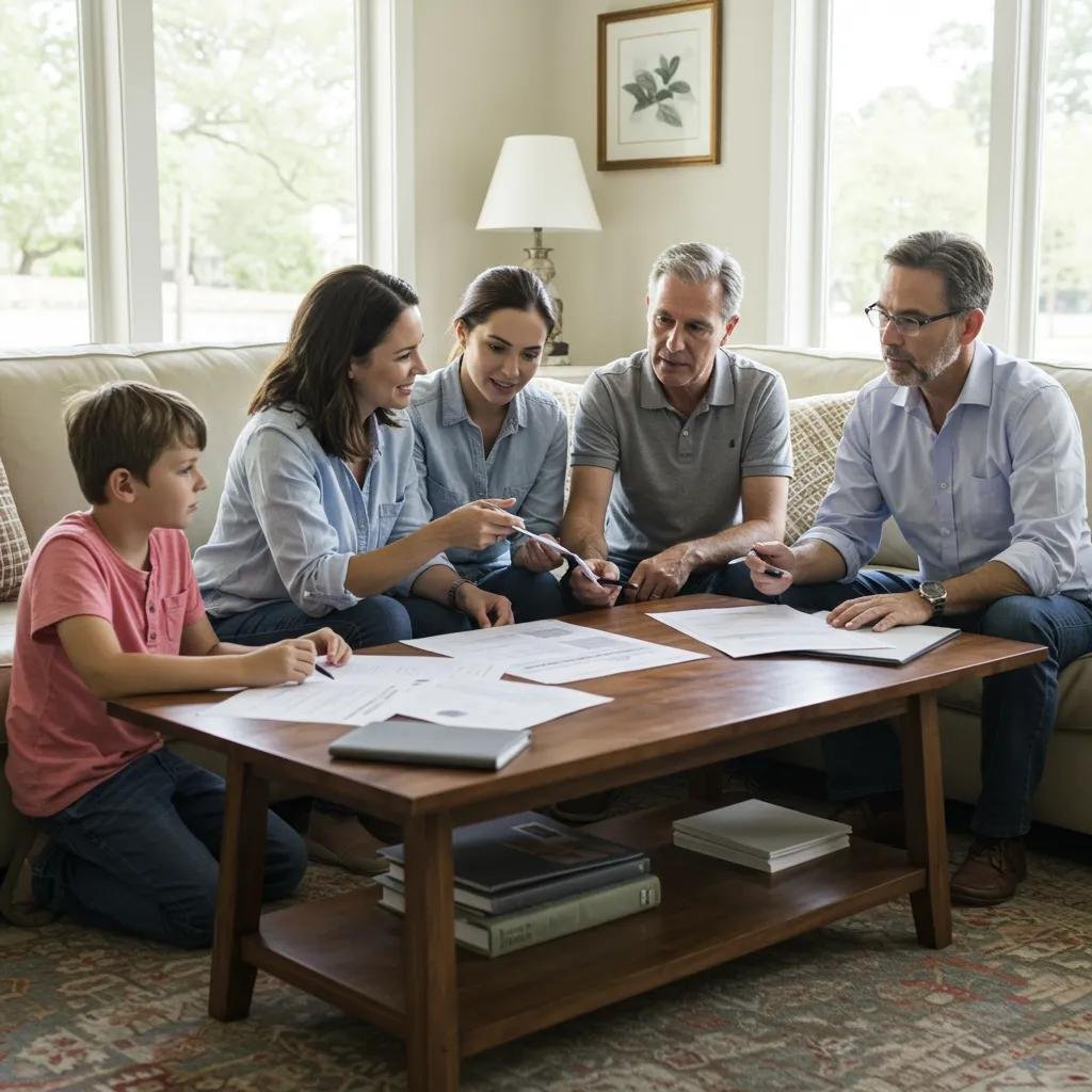 Family discussing seller closing costs in a cozy living room