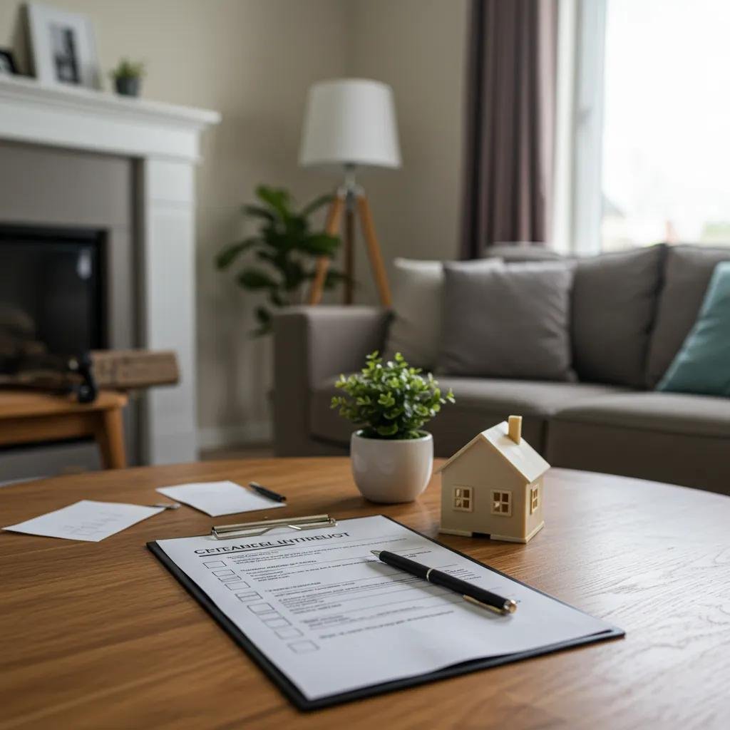 Home environment prepared for final walkthrough with checklist on table