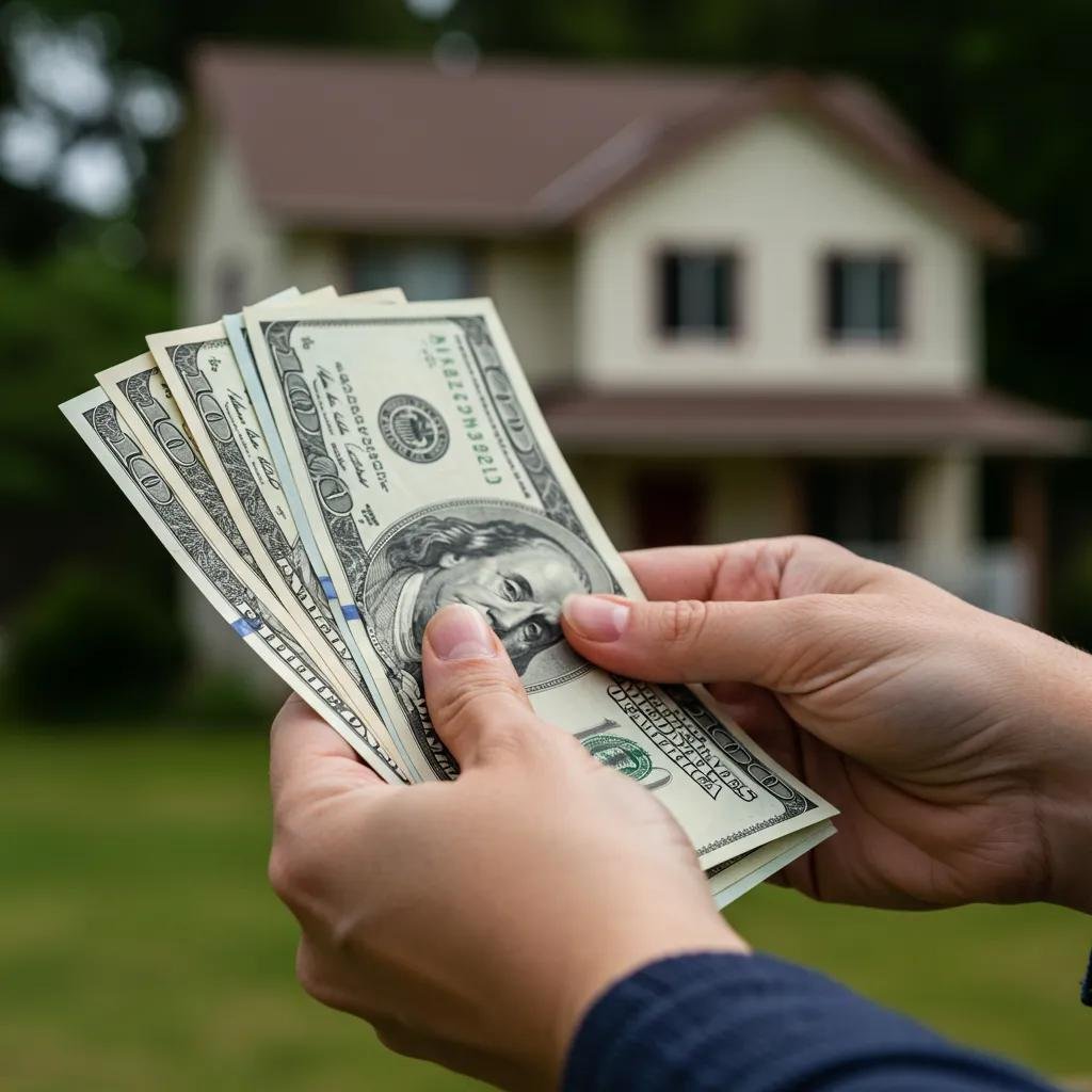 Homeowner holding cash with a house in the background