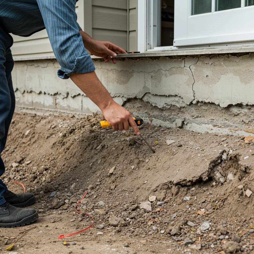 Professional inspecting foundation for structural issues, emphasizing the importance of repairs before selling