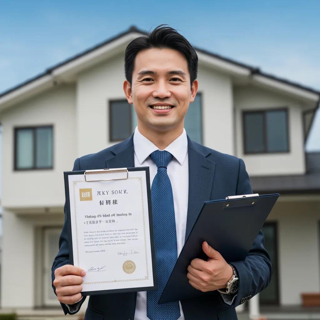 Homeowner shaking hands with a cash buyer in front of a house, symbolizing a quick sale process